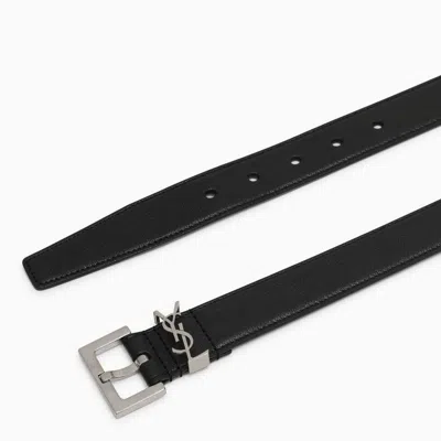 Saint Laurent Cassandre Buckle Grained Leather Belt In Black