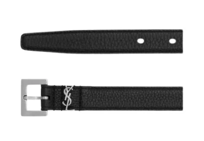 Saint Laurent Grained Leather Cassandre Belt In Black