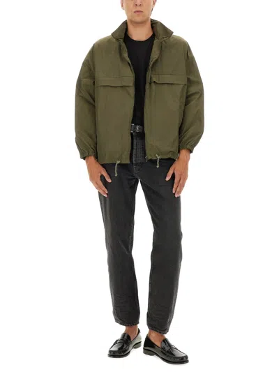 Saint Laurent Modern Jacket With Drawstring And High Collar In Green