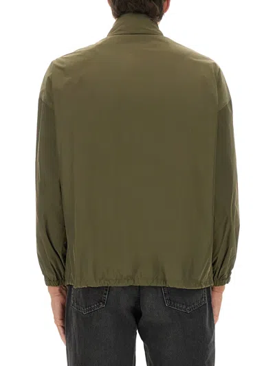 Saint Laurent Modern Jacket With Drawstring And High Collar In Green