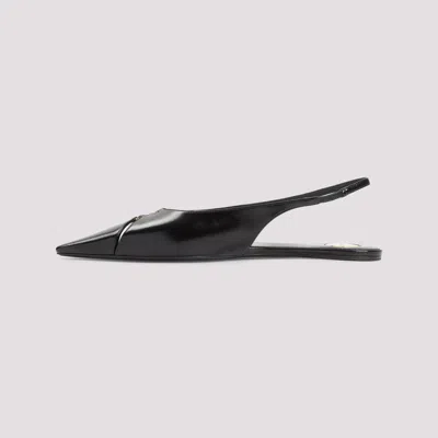 Saint Laurent Babylone Leather Ysl Slingback Ballerina Flats In Black