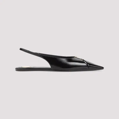 Saint Laurent Babylone Leather Ysl Slingback Ballerina Flats In Black