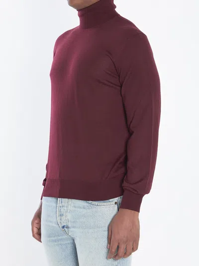 Saint Laurent Aubergine Wool Sweater In Burgundy
