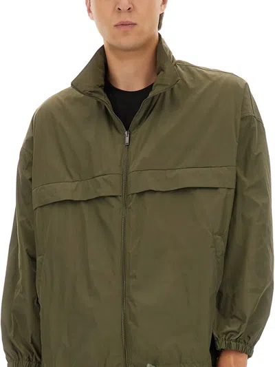 Saint Laurent Modern Jacket With Drawstring And High Collar In Green