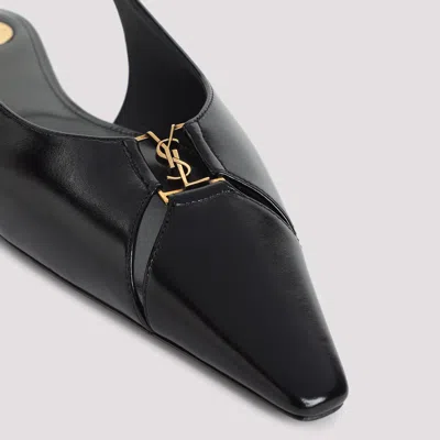Saint Laurent Babylone Leather Ysl Slingback Ballerina Flats In Black