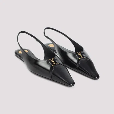 Saint Laurent Babylone Leather Ysl Slingback Ballerina Flats In Black