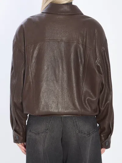 Saint Laurent Pointed-collar Balloon-seelves Lambskin Jacket In Brown