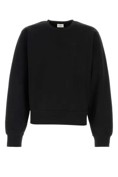Saint Laurent Cassandre Cotton Crew-neck Sweatshirt In Black