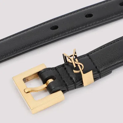 Saint Laurent Cassandre Thin Calfskin Belt Logo In Black
