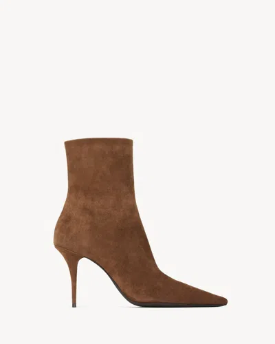 Saint Laurent Brown Suede Ashley Ankle Boots In Animal Print