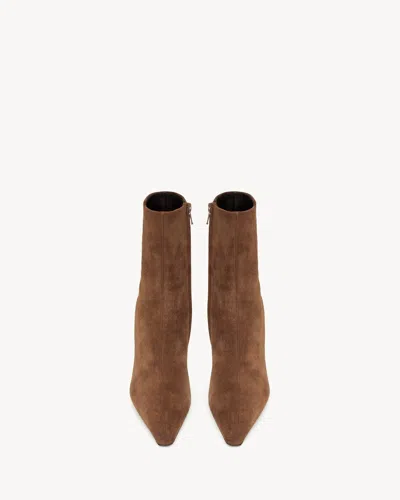 Saint Laurent Brown Suede Ashley Ankle Boots In Animal Print