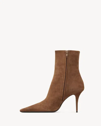 Saint Laurent Brown Suede Ashley Ankle Boots In Animal Print