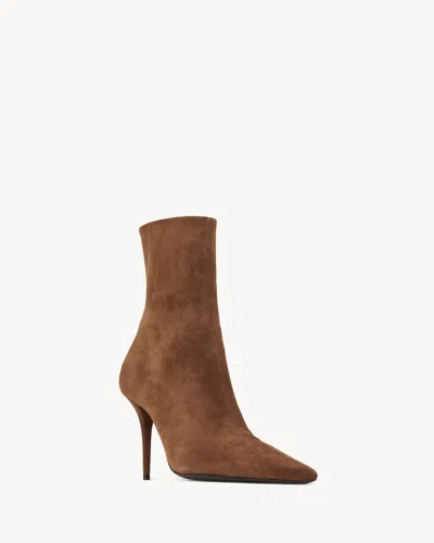 Saint Laurent Brown Suede Ashley Ankle Boots In Animal Print