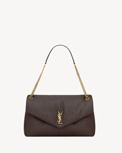 Saint Laurent Dark Brown Leather Big Calypso Shoulder Bag In Brown