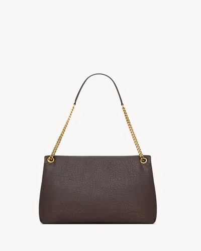 Saint Laurent Dark Brown Leather Big Calypso Shoulder Bag In Brown