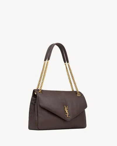 Saint Laurent Dark Brown Leather Big Calypso Shoulder Bag In Brown