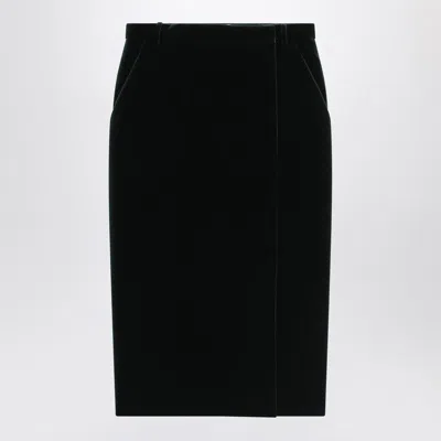 Saint Laurent Wrap-effect Cotton-velvet Midi Skirt In Black