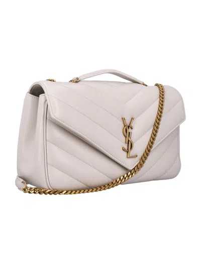 Saint Laurent Ice Leather Medium Loulou Shoulder Bag In White