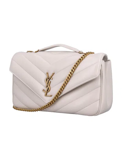 Saint Laurent Ice Leather Medium Loulou Shoulder Bag In White