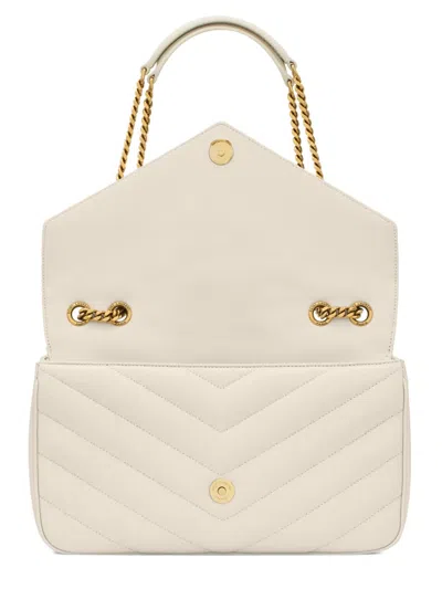 Saint Laurent Ice Leather Medium Loulou Shoulder Bag In White