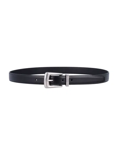 Saint Laurent Folk Smooth Leather Belt In Brown