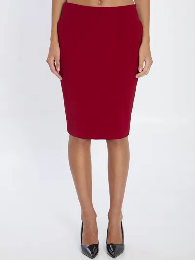 Saint Laurent Mid-rise Pencil Skirt In Satin In Burgundy