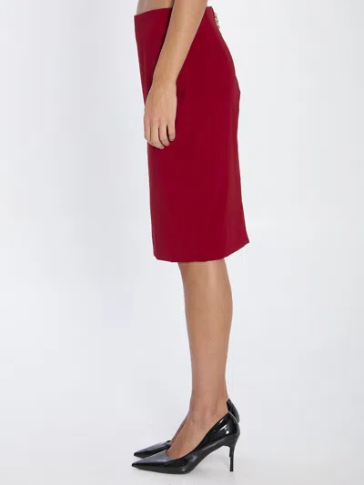 Saint Laurent Mid-rise Pencil Skirt In Satin In Burgundy