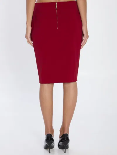 Saint Laurent Mid-rise Pencil Skirt In Satin In Burgundy