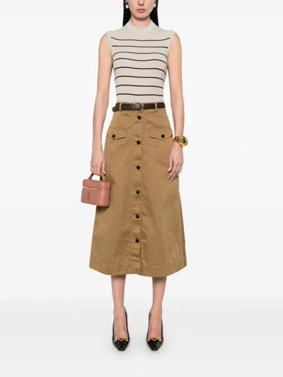 Saint Laurent Midi Skirt With Buttons In Brown