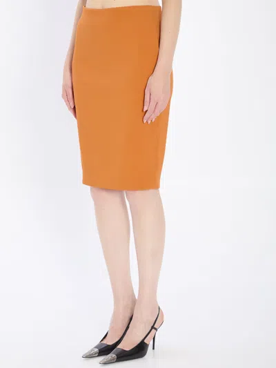 Saint Laurent Satin Pencil Skirt Slim Fit Design In Orange