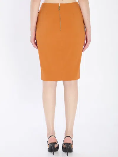 Saint Laurent Satin Pencil Skirt Slim Fit Design In Orange