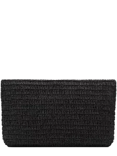 Saint Laurent Raffia Clutch Bag In Black