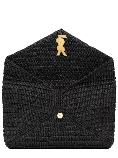 Saint Laurent Raffia Clutch Bag In Black