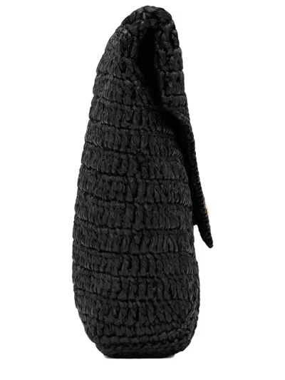 Saint Laurent Raffia Clutch Bag In Black