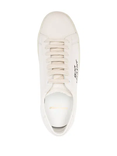 Saint Laurent Court Sl/06 Sneakers In Worn-look Fabric And Leather, White, Contrasting In White