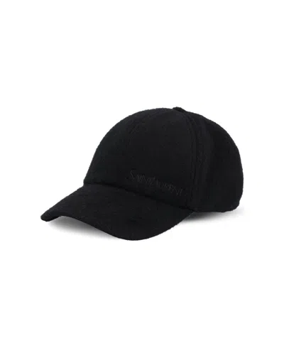 Saint Laurent Sl Embroidered Hat In Black