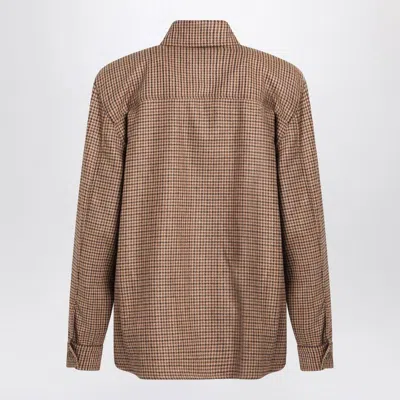 Saint Laurent Long Sleeve Checkered Overshirt Chest Pockets In Brown
