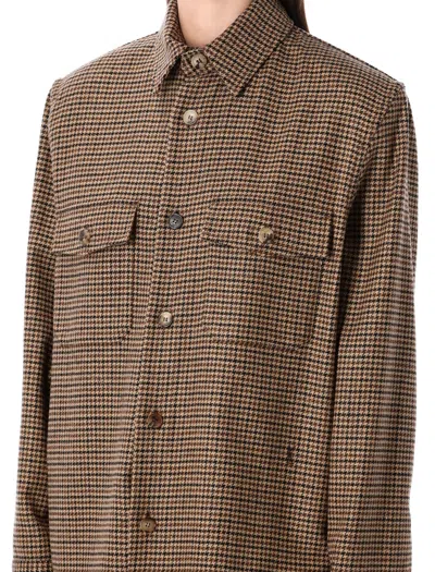 Saint Laurent Long Sleeve Checkered Overshirt Chest Pockets In Brown