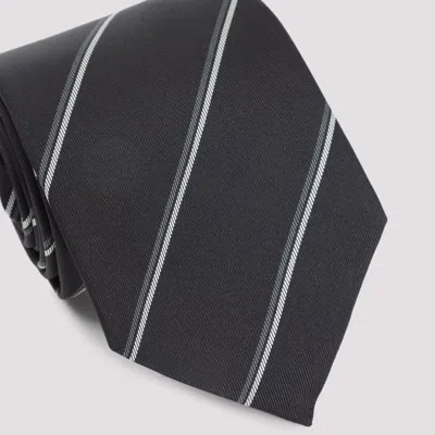 Saint Laurent Silk Tie With Subtle Diagonal Stripes In Black
