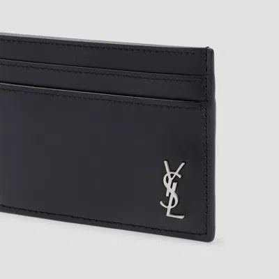 Saint Laurent Tiny Cassandre Card Case In Matte Leather In Black