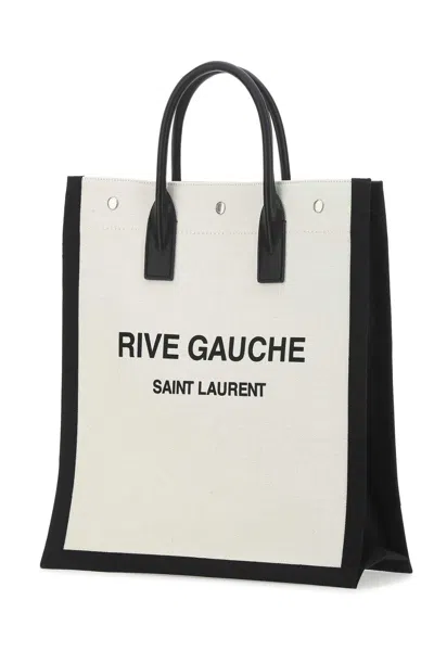 Saint Laurent Two-tone Canvas Rive Gauche Shopping Bag In White