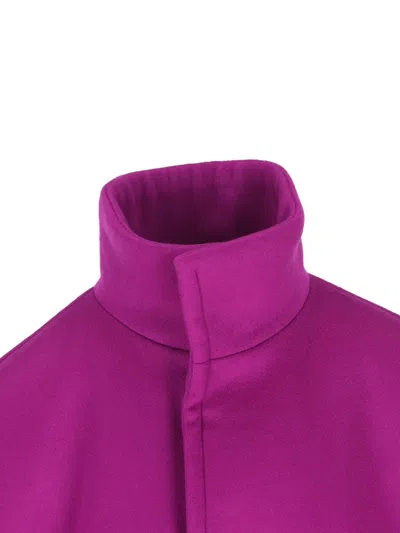 Saint Laurent Wool Mandarin Collar Coat In Pink