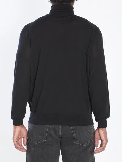 Saint Laurent Wool Turtleneck Sweater Ribbed Collar In Black