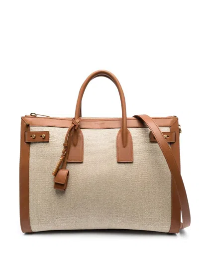 Saint Laurent Large Sac De Jour Linen Tote Bag In Nude