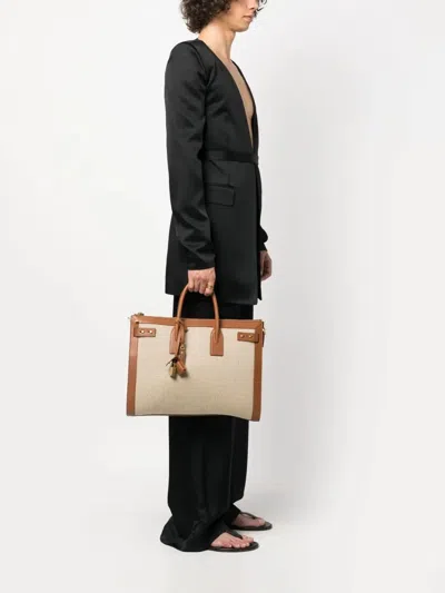 Saint Laurent Large Sac De Jour Linen Tote Bag In Nude