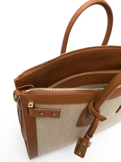 Saint Laurent Large Sac De Jour Linen Tote Bag In Nude