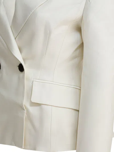 Sandbeige Double-breasted Pocket Jacket In White