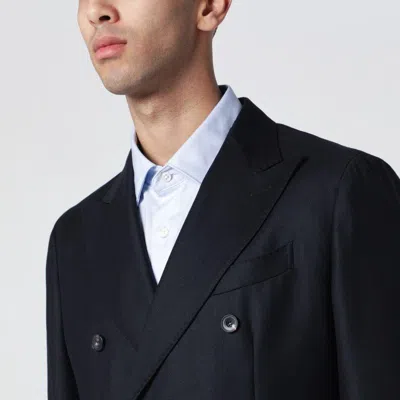 Santaniello Blue Double-breasted Suit In Wool And Cashmere