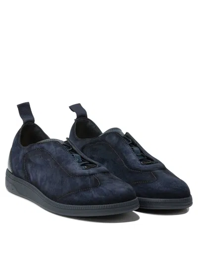 Santoni Lume Suede Low-top Sneakers In Blue