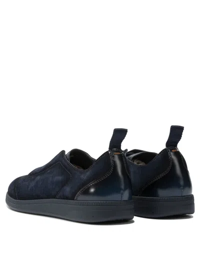 Santoni Lume Suede Low-top Sneakers In Blue